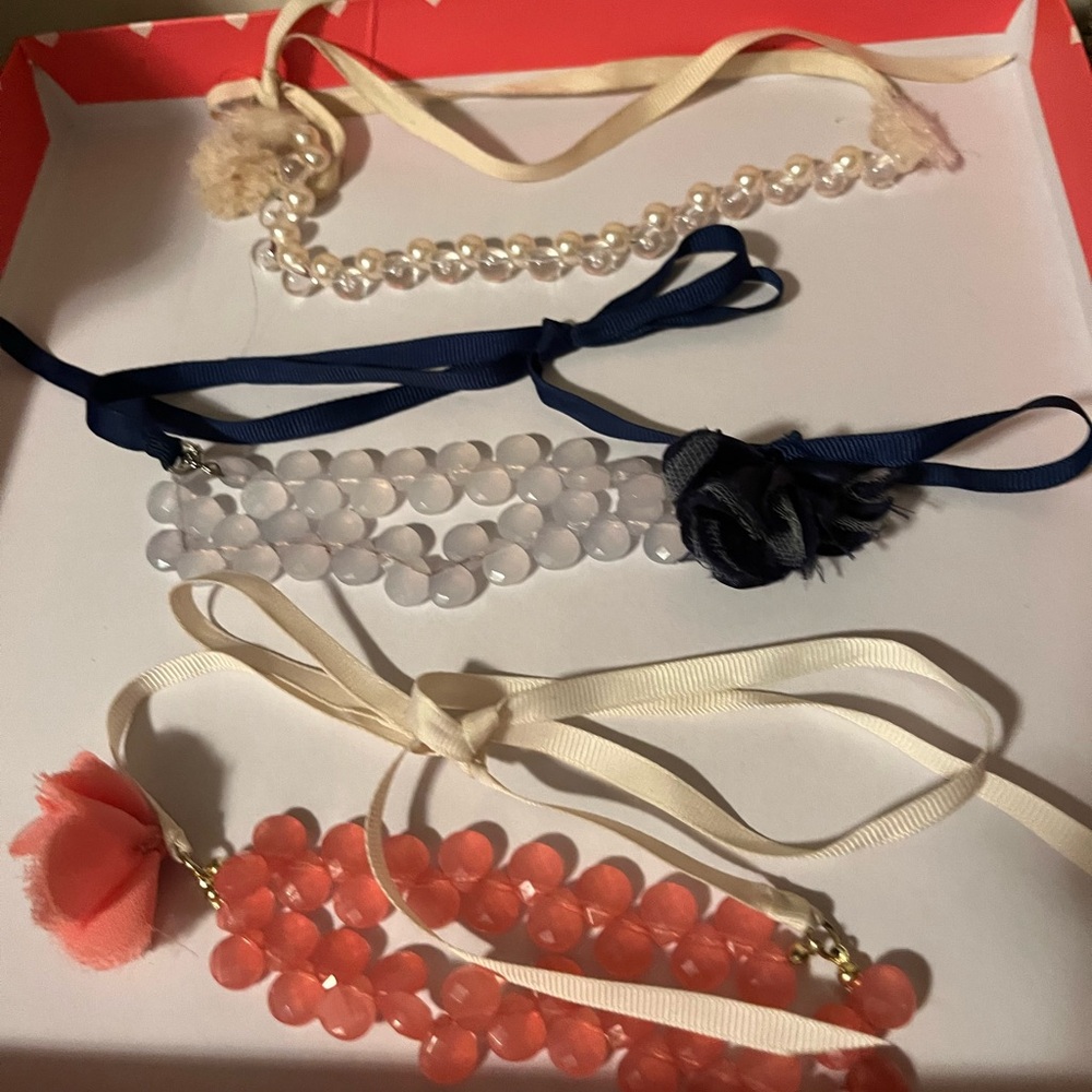 Girls vintage target Elegant Pearl and Bead Ribbon Necklaces set of 3